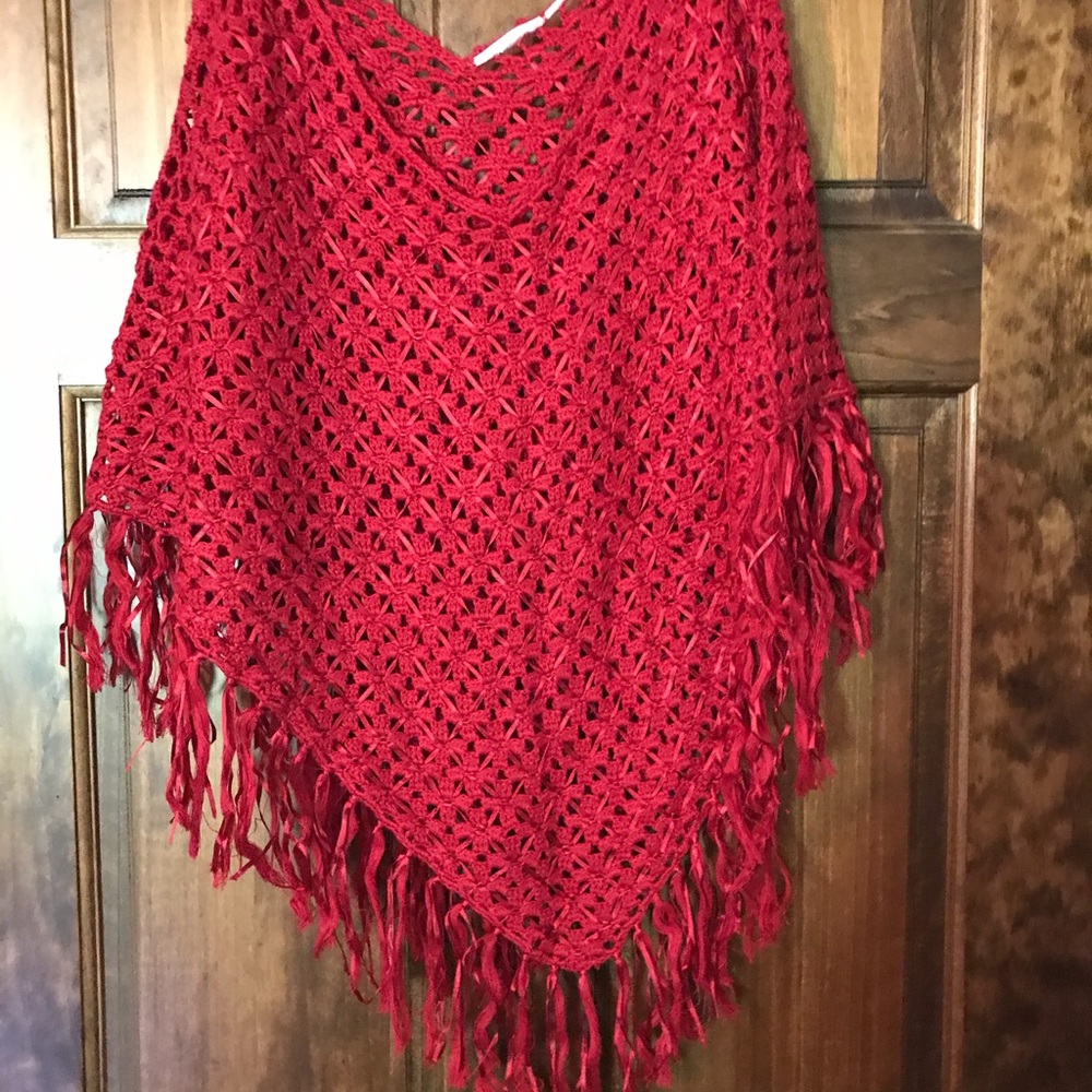 Satin ribbon and yarn poncho